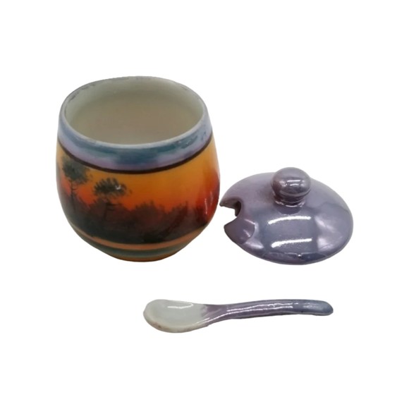 Sunset Japan Condiment Set Salt Pepper Shakers with Lid Jar & Spoon on Tray - Picture 6 of 10